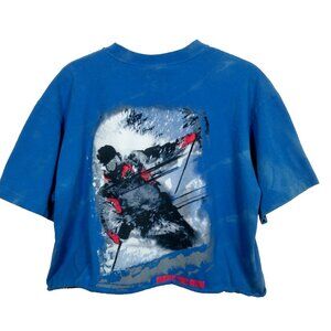 Vintage 90s Marlboro Ski Shirt Crop Top XL Blue Pocket T Skier Skiing Bleach Dye